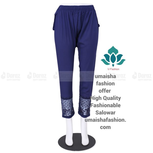 China Soft Linen Party Wear Cigare-tte C-Kat Pants Salwar for Woman Navy Blue - Image 2