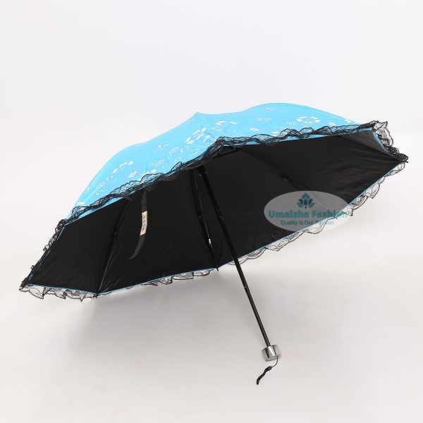 Fashionable and Elegant Anti UV Sunshade Print Border Lace Umbrella Light Blue - Image 3