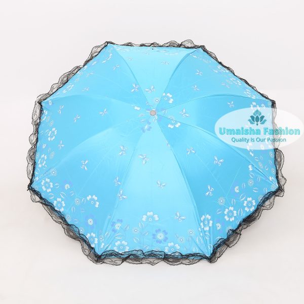 Fashionable and Elegant Anti UV Sunshade Print Border Lace Umbrella Light Blue