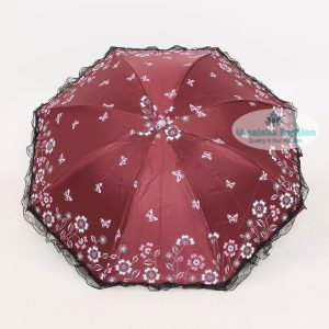 Fashionable and Elegant Anti UV Sunshade Print Border Lace Umbrella. Maroon