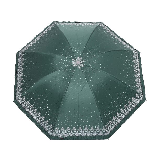 Fashionable and Elegant Anti UV Sunshade Print Border Kuchi Umbrella. Green