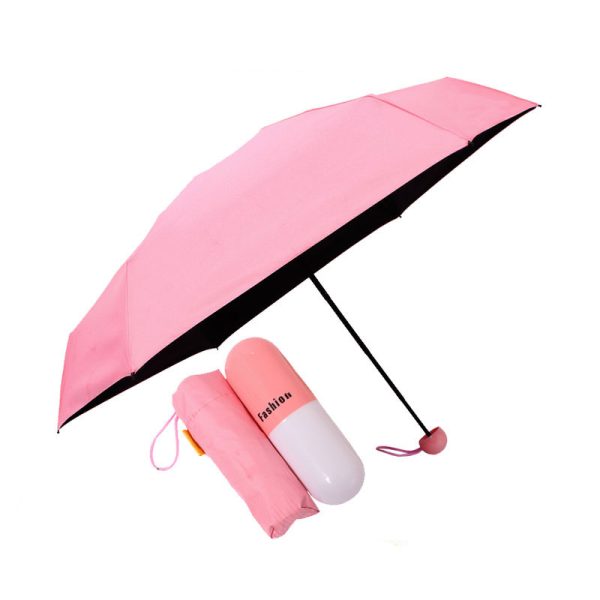 7" Mini Folding Capsule Umbrella With Cute Capsule Case . Pink