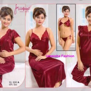 Fashionable 6 Part Nighty Dress For Ladies. Maroon
