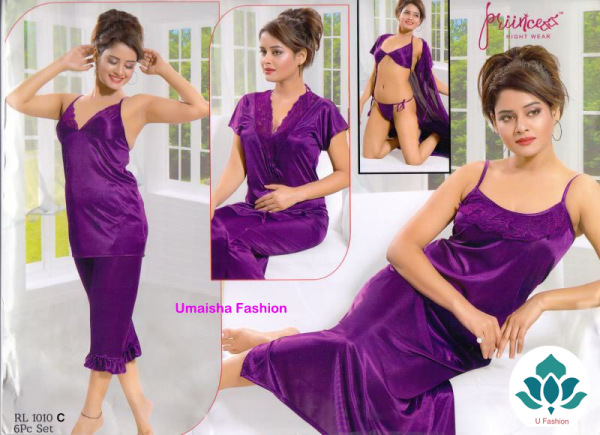 Fashionable 6 Part Nighty Dress For Ladies. Purple