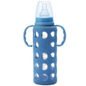 Glass Bottle Baby Feeder With Silicon Cover-240ml. Blue