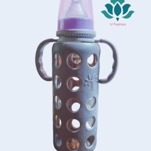 Glass Bottle Baby Feeder With Silicon Cover-240ml. Purple