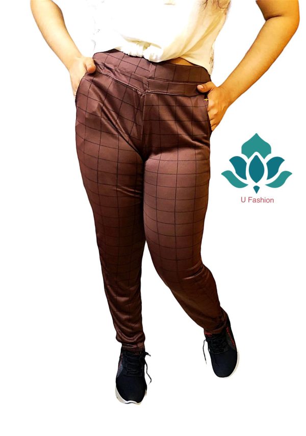 Ladies Stylish Streachy Gabardin Pant. Coffee - Image 2