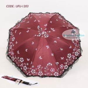 New Fashionable Anti-uv Folding Print Border Lace Umbrellas for Women Girls Outdoor Sunny and Rain Dual-use