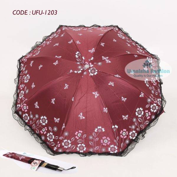 New Fashionable Anti-uv Folding Print Border Lace Umbrellas for Women Girls Outdoor Sunny and Rain Dual-use