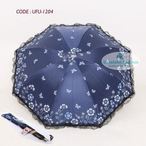 New Fashionable Anti-uv Folding Print Border Lace Umbrellas for Women Girls Outdoor Sunny and Rain Dual-use