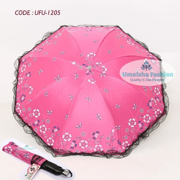 New Fashionable Anti-uv Folding Print Border Lace Umbrellas for Women Girls Outdoor Sunny and Rain Dual-use
