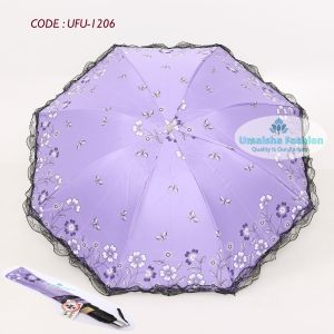 New Fashionable Anti-uv Folding Print Border Lace Umbrellas for Women Girls Outdoor Sunny and Rain Dual-use
