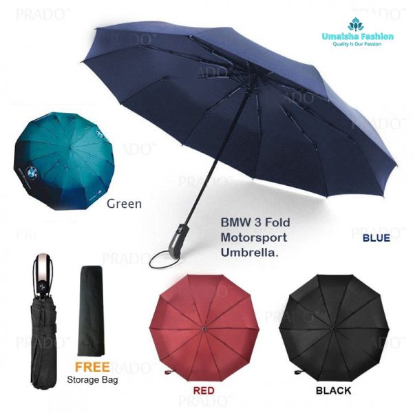 BMW Motorsport Auto Open Three Folding 10 Ribs UV Block Layer Windproof Dual Sunny and Rainy Umbrella - Image 4