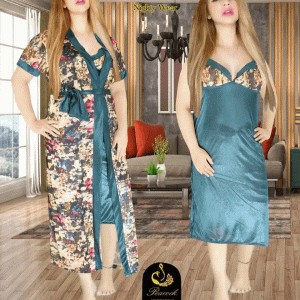 Comfortable Day And Night Wear Luxurious 2 Part Print Nightdress.