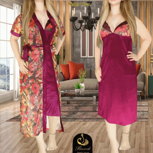 Comfortable Day And Night Wear Luxurious 2 Part Print Nightdress.