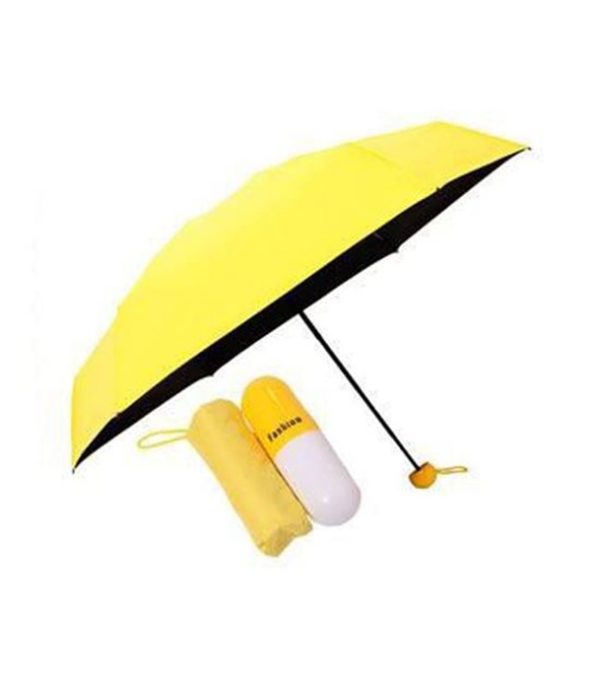 7" Mini Folding Capsule Umbrella With Cute Capsule Case. Yellow