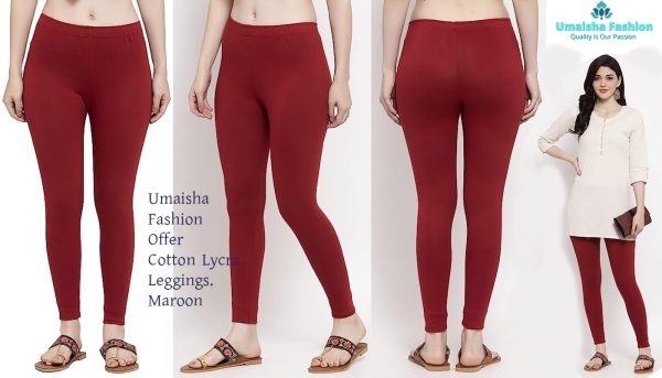 Free Size Stretchable Cotton Leggings For Woman. Maroon - Image 7