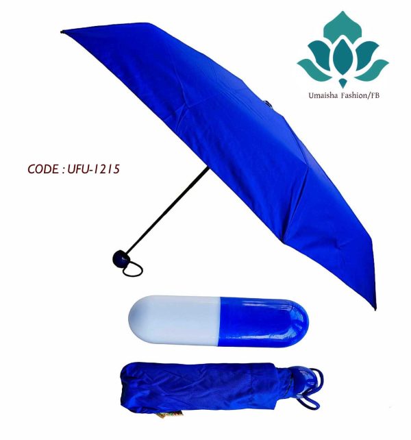 7" Mini Folding Capsule Umbrella With Cute Capsule Case. Deep Blue