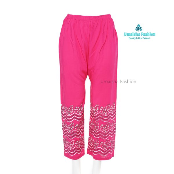 Fashionable Trendy design China Linen Print Plazzo for Woman. Magenta - Image 4