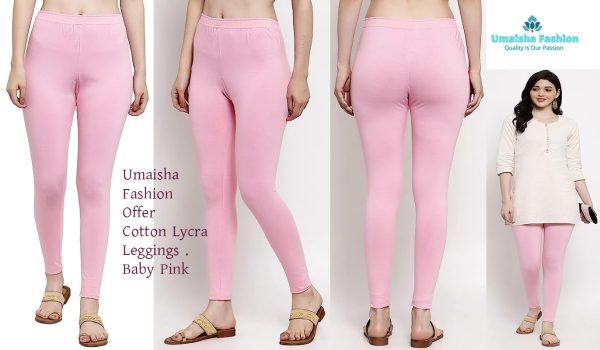 Free Size Stretchable Cotton Leggings For Woman. Baby Pink - Image 2