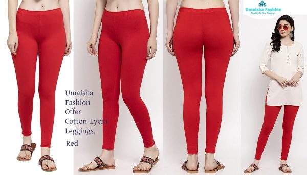 Free Size Stretchable Cotton Leggings For Woman. Red - Image 7