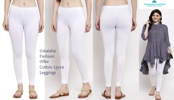 Free Size Stretchable Cotton Leggings For Woman. White - Image 7