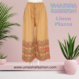 Fashionable Trendy design China Linen Print Plazzo for Woman. Brown