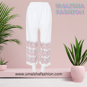 Fashionable Trendy design China Linen Print Plazzo for Woman. White