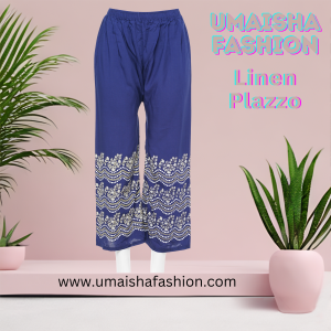 Fashionable Trendy design China Linen Print Plazzo for Woman. Navy Blue