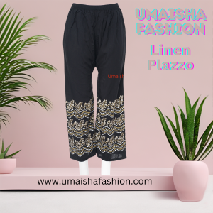 Fashionable Trendy design China Linen Print Plazzo for Woman. Black