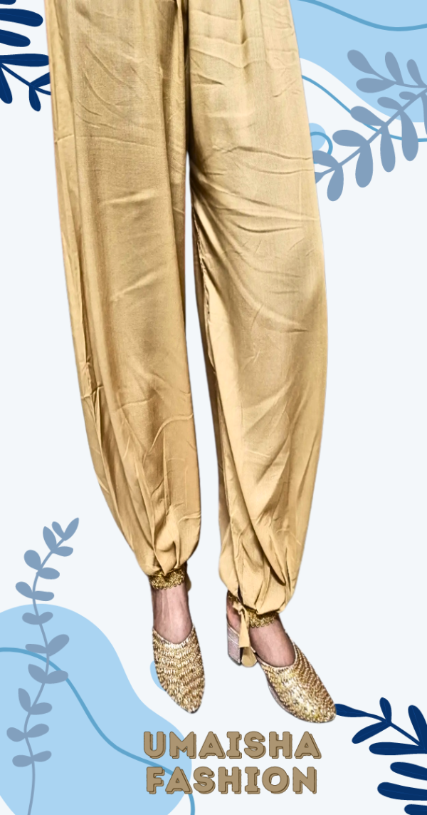 China Linen Loose Fit Woman"s Afgani Kabuli Salwar Payjama . Golden - Image 3