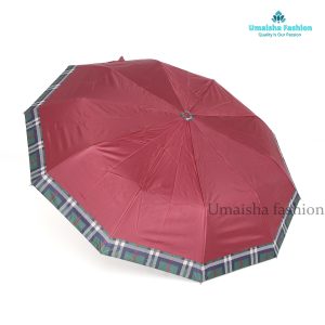 10 Ribs Anti-UV Protected Check Border Umbrella. Maroon