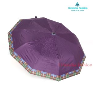 10 Ribs Anti-UV Protected Check Border Umbrella. Purple