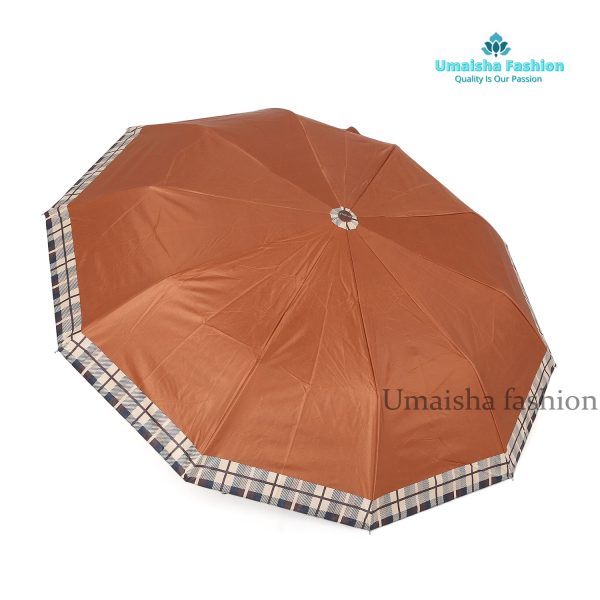 10 Ribs Anti-UV Protected Check Border Umbrella. Chocolate