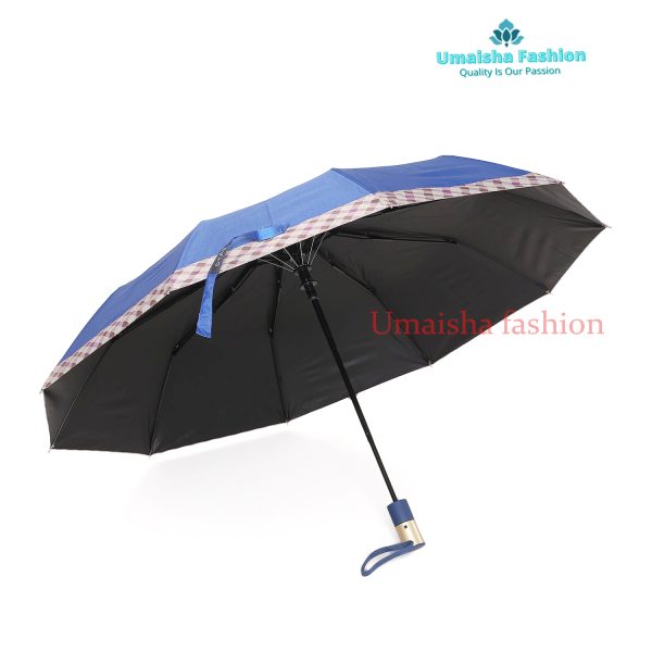 10 Ribs Anti-UV Protected Check Border Umbrella. Blue - Image 2