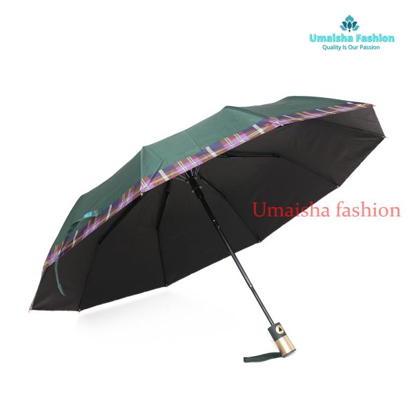10 Ribs Anti-UV Protected Check Border Umbrella. Green - Image 2