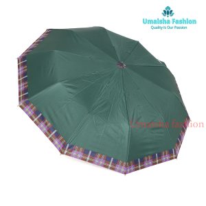 10 Ribs Anti-UV Protected Check Border Umbrella. Green