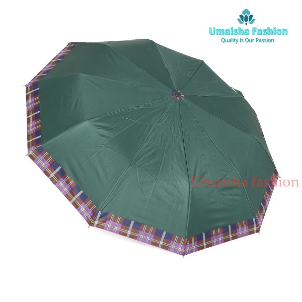 10 Ribs Anti-UV Protected Check Border Umbrella. Green