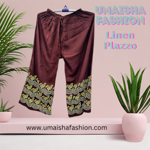 Fashionable Trendy design China Linen Print Plazzo for Woman. Coffee