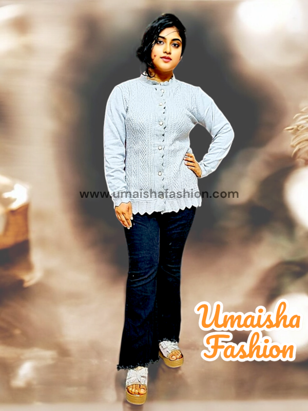 Women's Long Sleeve PBD Fabrics Cable Knit Design Sweater Open Front Cardigan. Ash Color - Image 4