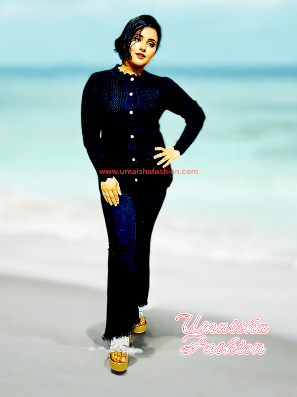 Women's Long Sleeve PBD Fabrics Cable Knit Design Sweater Open Front Cardigan. Black Color - Image 4