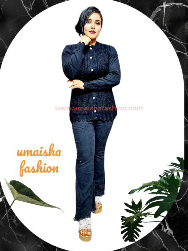 Women's Long Sleeve PBD Fabrics Cable Knit Design Sweater Open Front Cardigan. Black Color - Image 5