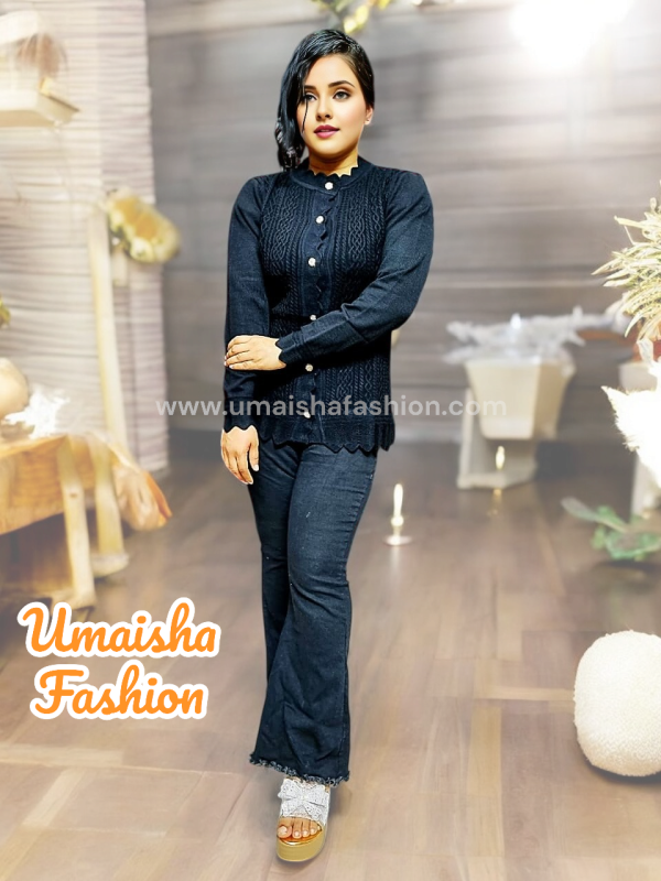 Women's Long Sleeve PBD Fabrics Cable Knit Design Sweater Open Front Cardigan. Black Color - Image 3