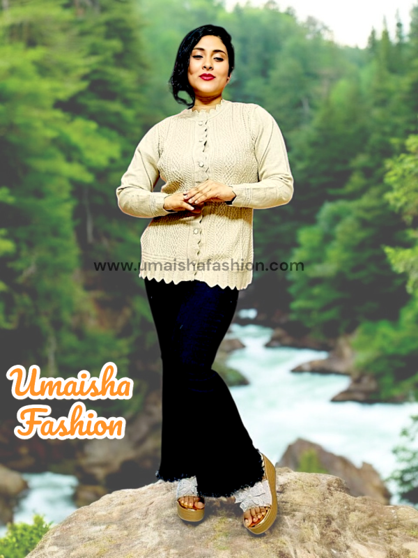 Women's Long Sleeve PBD Fabrics Cable Knit Design Sweater Open Front Cardigan. Brown Color. - Image 4