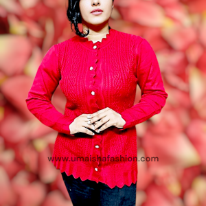 Women's Long Sleeve PBD Fabrics Cable Knit Design Sweater Open Front Cardigan. Deep Red Color