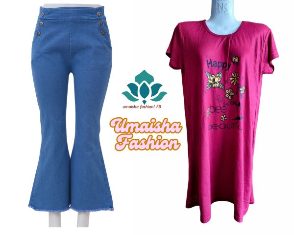 Denim Jeans Bootcut Pant and T-Shirt Set For Woman.