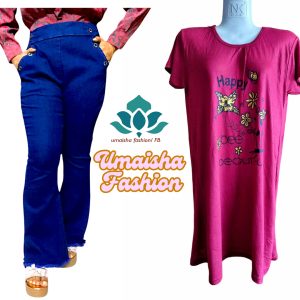 Denim Jeans Bootcut Pant and T-Shirt Set For Woman. Deep Blue