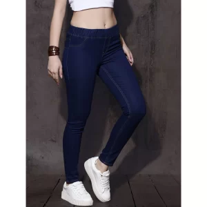 Denim Jeggings Ties Pant For Woman.